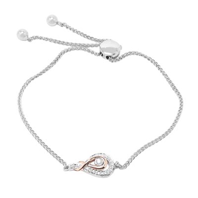 Diamond Love Knot Bracelet in Sterling Silver and 10kt Rose Gold (1/10ct tw)