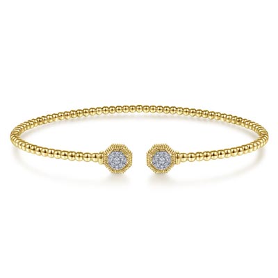 Gabriel Bujukan Split Cuff Bracelet with Diamond Pave Hexagon Caps in 14kt Yellow Gold (1/10ct tw)