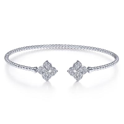 Gabriel Bujukan Split Cuff Bracelet with Diamond Flower Caps in 14kt White Gold (1/5ct tw)