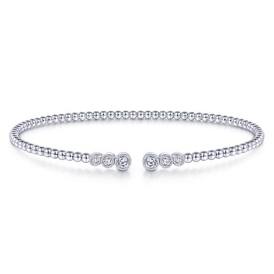 Gabriel  Bujukan Bead Split Cuff Bracelet with Bezel Set Diamonds in 14kt White Gold (1/5ct tw)