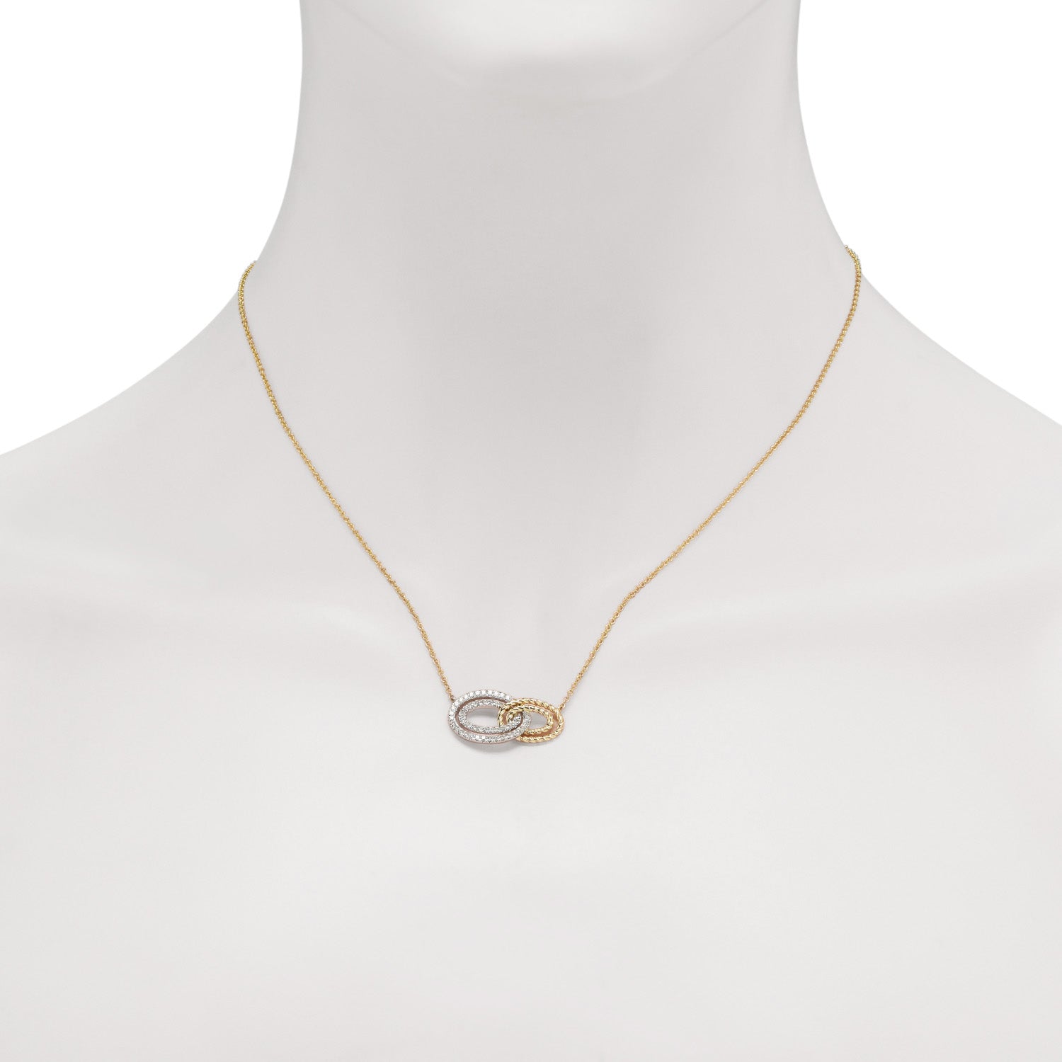 Gabriel Diamond Interlocking Oval Necklace in 14kt Yellow and White Gold (1/4ct tw)