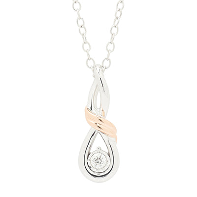 Northern Star Diamond Love Knot Collection Necklace in Sterling Silver and 10kt Rose Gold (.04ct)