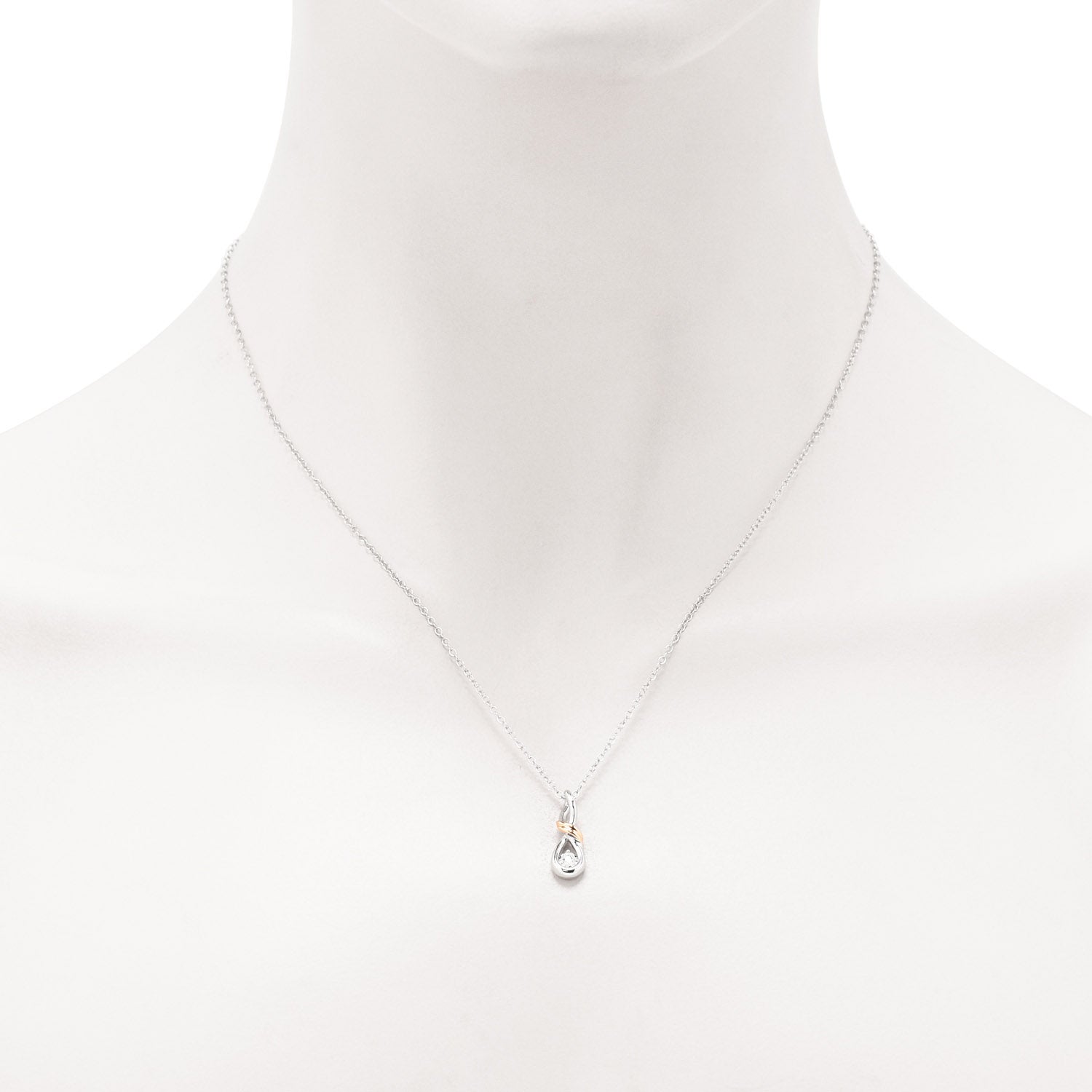 Northern Star Diamond Love Knot Collection Necklace in Sterling Silver and 10kt Rose Gold (.04ct)