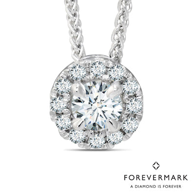 De Beers Forevermark Center of My Universe Diamond Halo Necklace in 18kt White Gold 1/7ct tw)