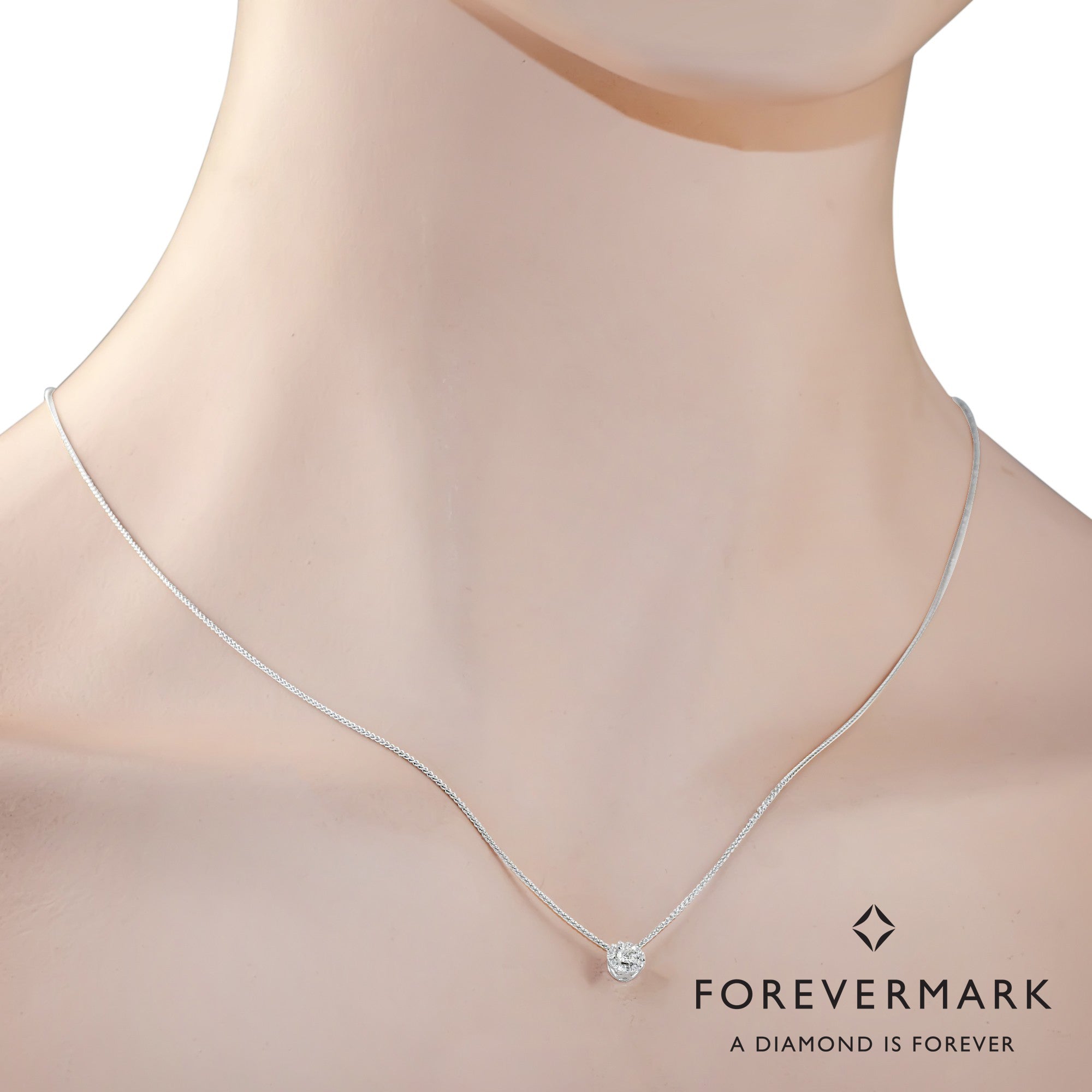 De Beers Forevermark Center of My Universe Diamond Halo Necklace in 18kt White Gold 1/7ct tw)