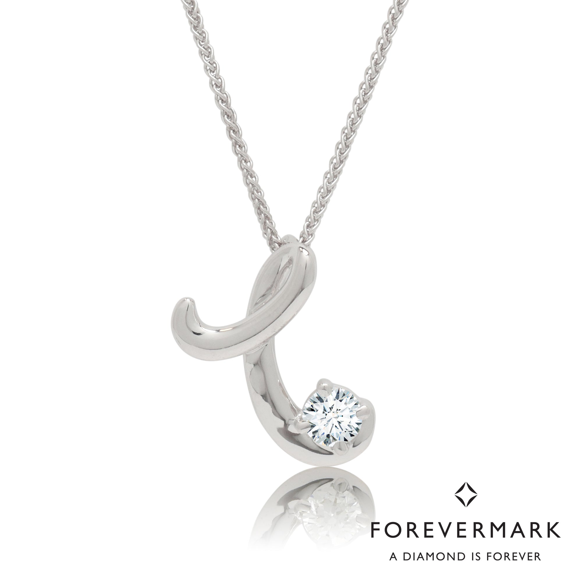 De Beers Forevermark T Initial Diamond Necklace in 18kt White Gold (1/10ct)