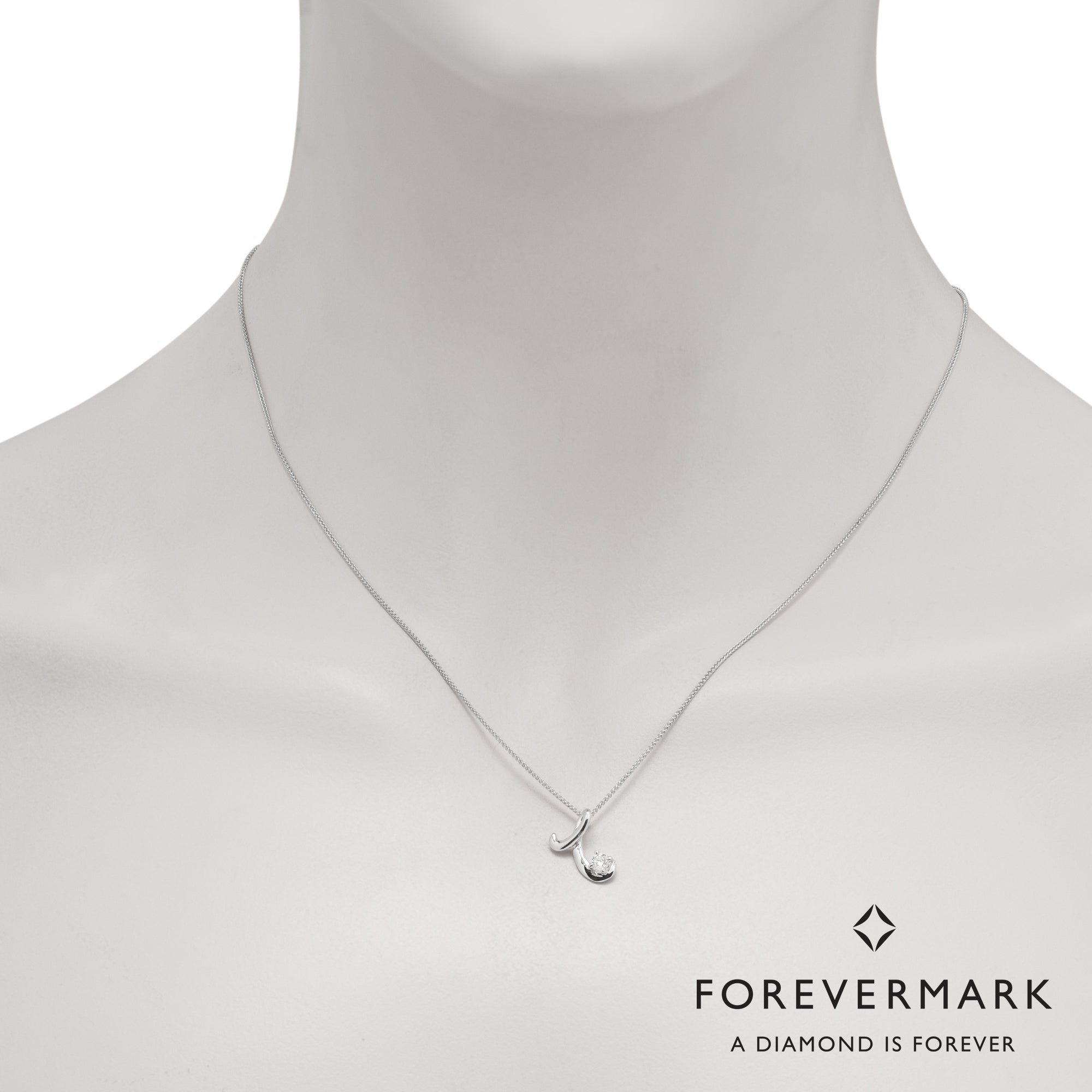 De Beers Forevermark T Initial Diamond Necklace in 18kt White Gold (1/10ct)