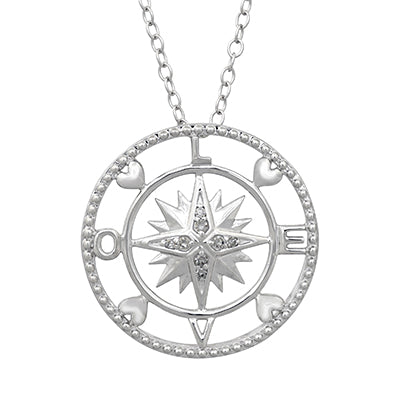 Diamond Love Compass in Sterling Silver (.04ct tw)