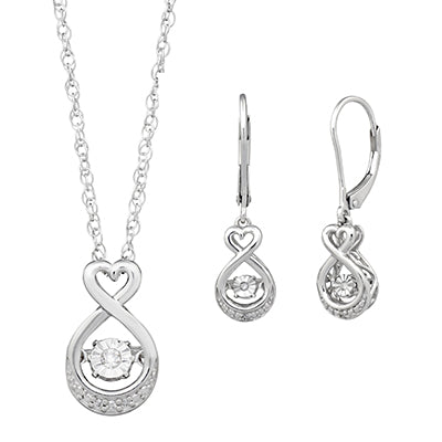 Heart Beat Diamond Earrings and Necklace Set in Sterling Silver (.05ct tw)