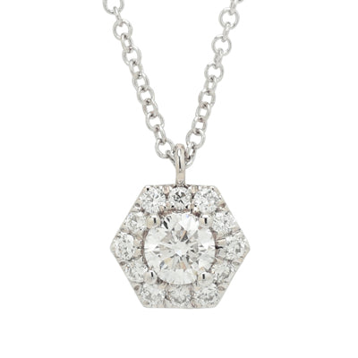 Gabriel Diamond Hexagon Halo Necklace in 14kt White Gold (3/8ct tw)