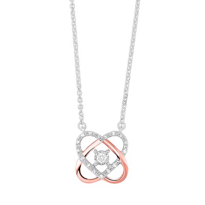 Diamond Love Knot Necklace in 10kt Rose and White Gold (1/10ct tw)