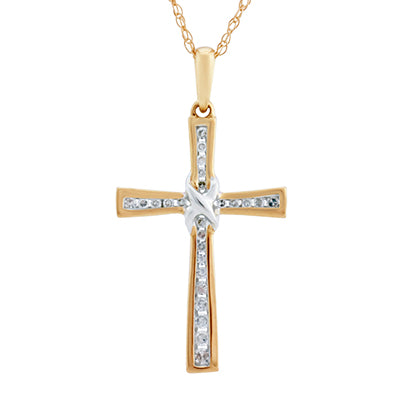 Diamond Cross Necklace in 10kt Yellow and White Gold (1/10ct tw)