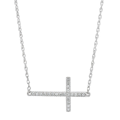 Diamond Cross Necklace in 14kt White Gold (1/10ct tw)