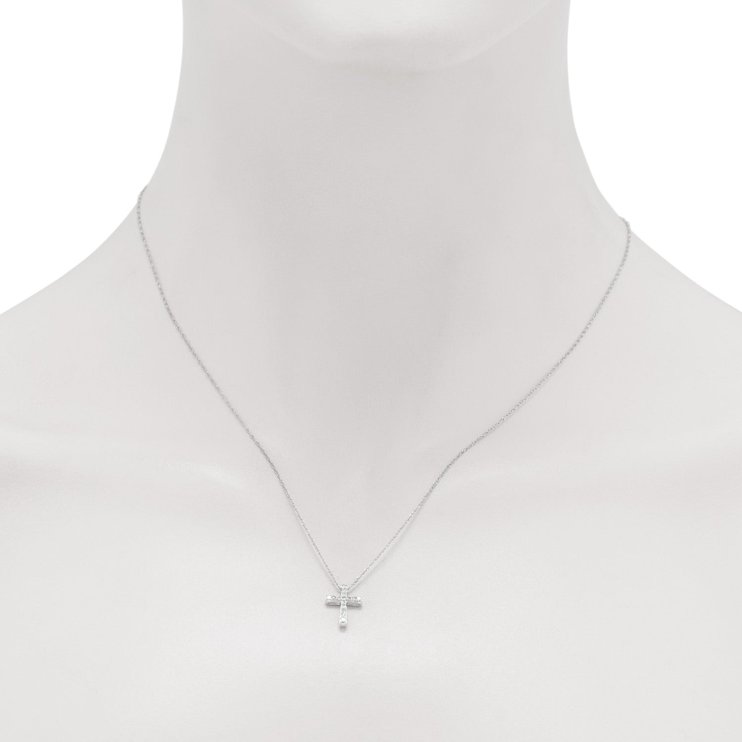 Diamond Cross Necklace in 10kt White Gold (1/10ct tw)
