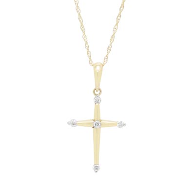Diamond Cross Necklace in 14kt Yellow Gold (1/20ct tw)