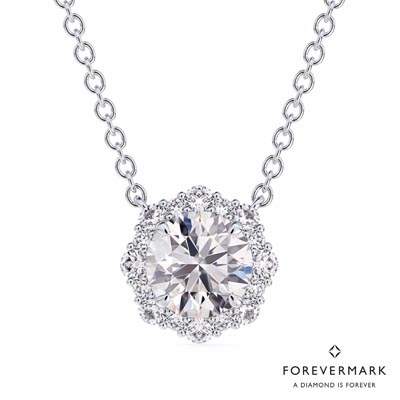 Center of My Universe Floral Halo Diamond Necklace in Platinum (5/8ct tw)
