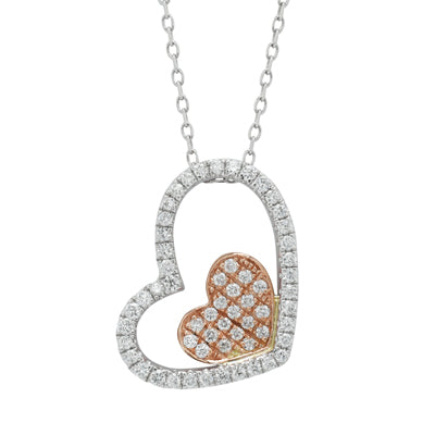 Diamond Double Heart Necklace in 14kt White and Rose Gold (1/3ct tw)