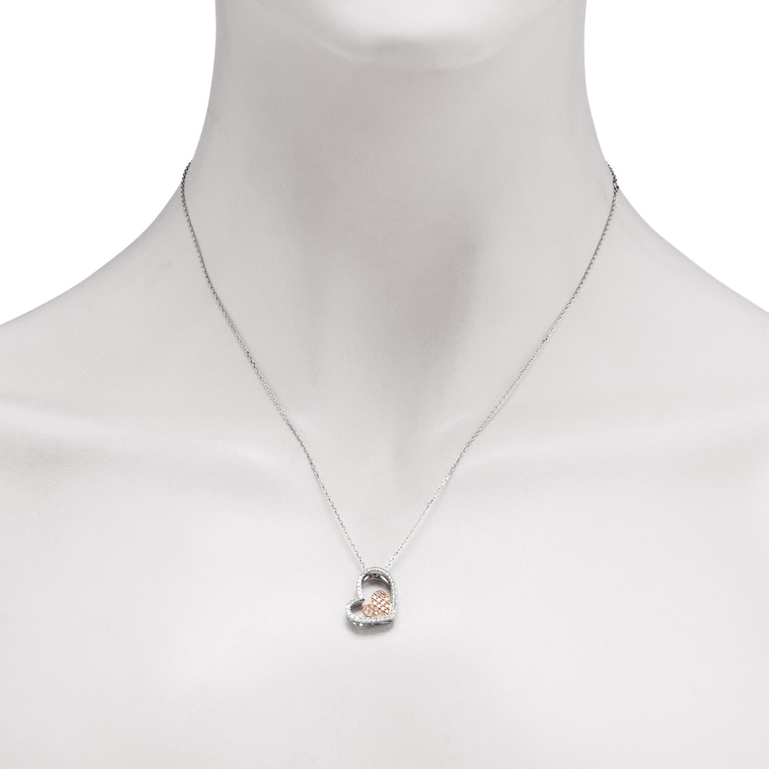Diamond Double Heart Necklace in 14kt White and Rose Gold (1/3ct tw)