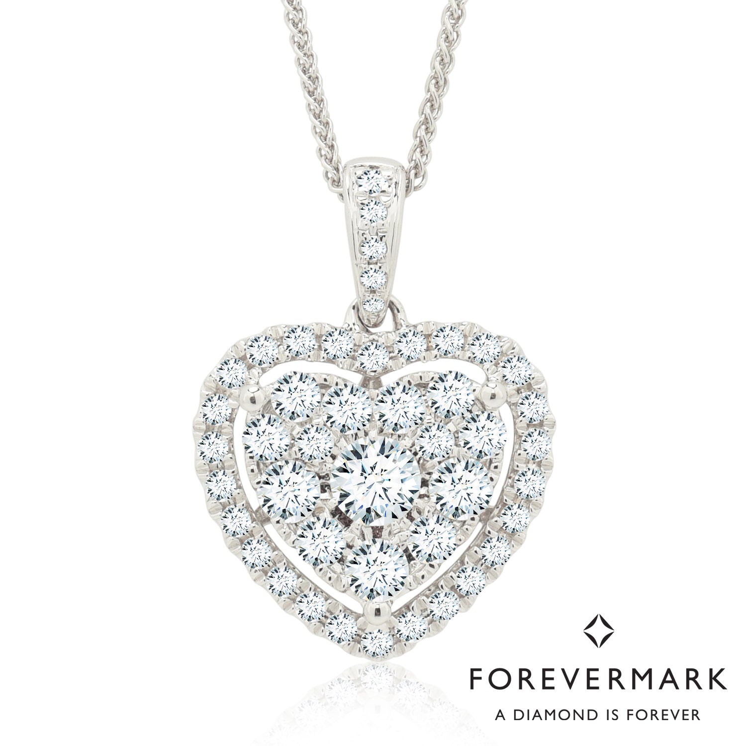 De Beers Forevermark Diamond Heart Necklace in 18kt White Gold (3/4ct tw)