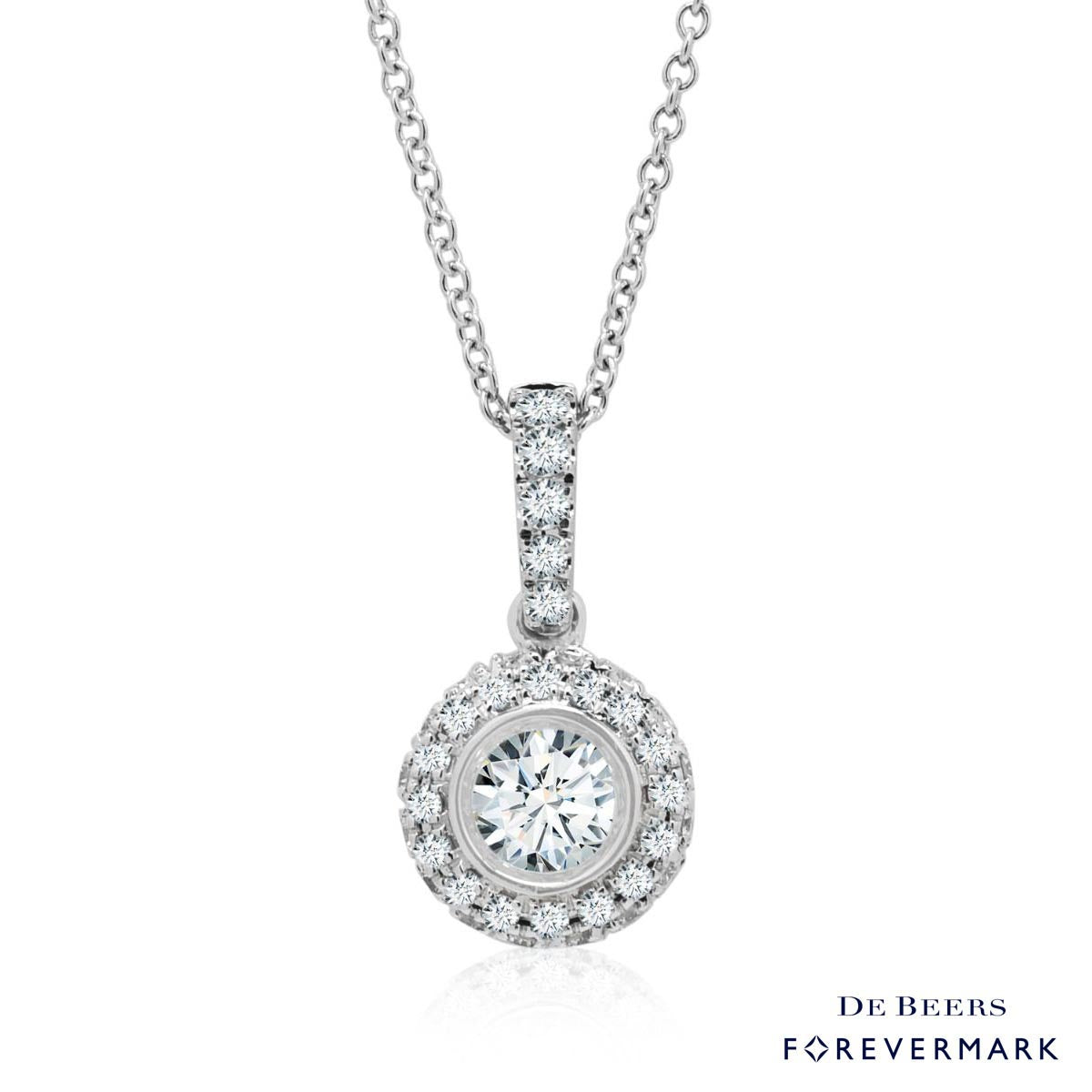 De Beers Forevermark Diamond Halo Necklace in 18kt White Gold (3/8ct tw)