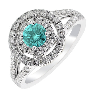 Blue Diamond Halo Engagement Ring in 18kt White and Yellow Gold (1ct tw)