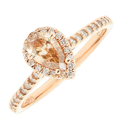 Pear Shape Champagne Diamond Halo Engagement Ring in 14kt Rose Gold (3/4ct tw)