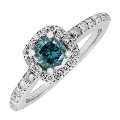 Cushion Blue Diamond Halo Ring in 14kt White Gold (1ct tw)
