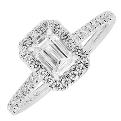 Martin Flyer Emerald Cut Diamond Halo Engagement Ring in 14kt White Gold (3/4ct tw)