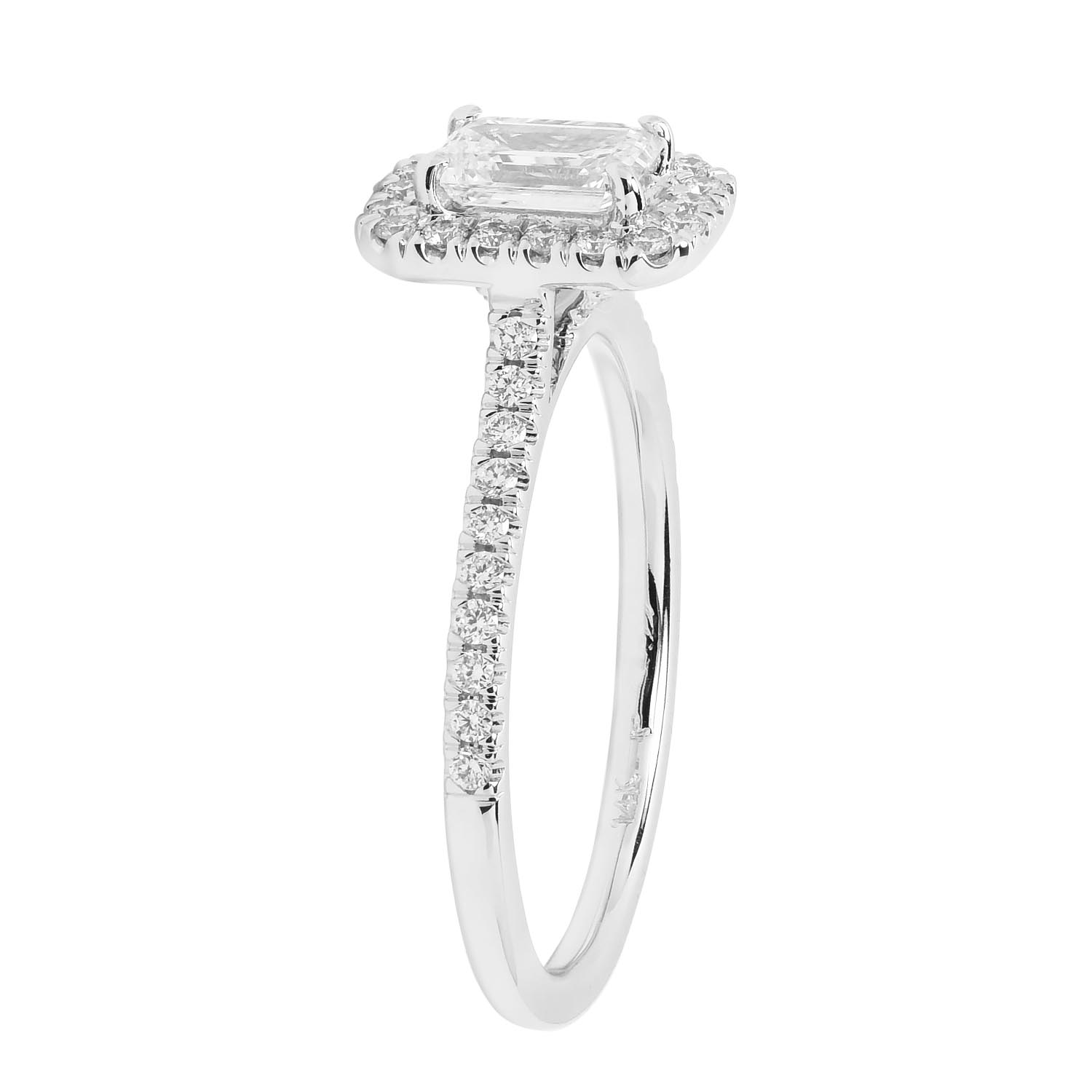 Martin Flyer Emerald Cut Diamond Halo Engagement Ring in 14kt White Gold (3/4ct tw)