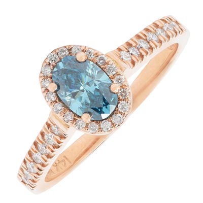 Blue Oval Diamond Halo Engagement Ring in 14kt Rose Gold (3/4ct tw)