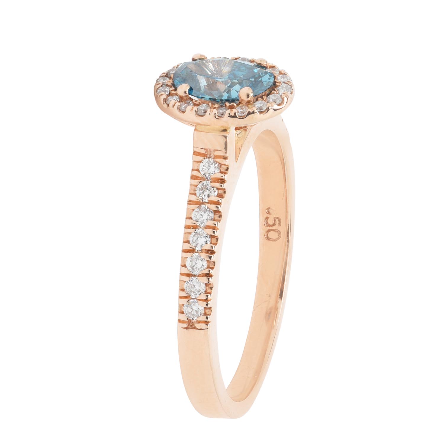Blue Oval Diamond Halo Engagement Ring in 14kt Rose Gold (3/4ct tw)