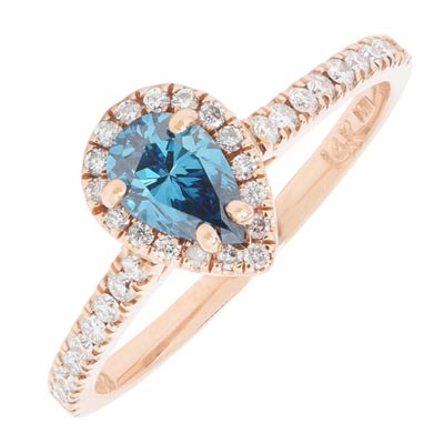 Pear Shape Blue Diamond Halo Engagement Ring in 14kt Rose Gold (3/4ct tw)