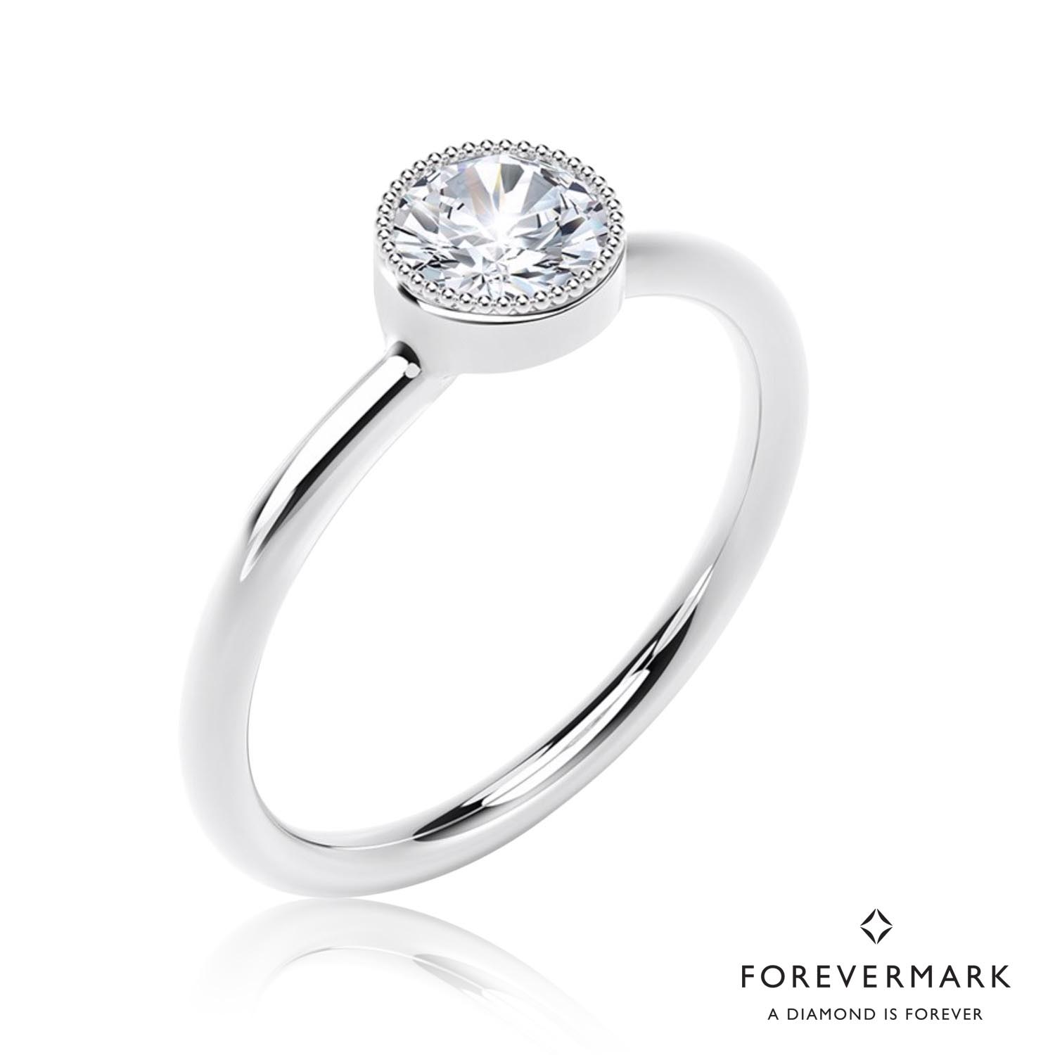 De Beers Forevermark Tribute Collection Milgrain Bezel Ring in 18kt White Gold (1/7ct tw)