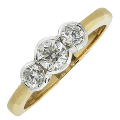 Diamond Three Stone Bezel Engagement Ring in 14kt Yellow Gold (3/4ct tw)