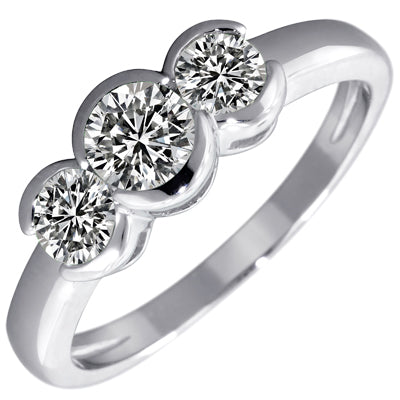 Diamond Three Stone Bezel Engagement Ring in 14kt White Gold (3/4ct tw)