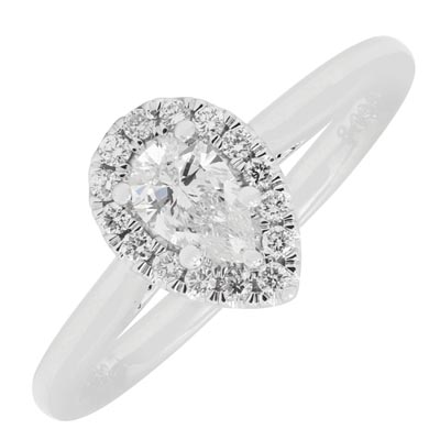 Martin Flyer Pear Diamond Halo Engagement Ring in 14kt White Gold (3/8ct tw)