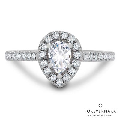De Beers Forevermark Center of My Universe Pear Diamond Halo Ring with Forevermark Petite Diamonds in 18kt White Gold (3/4ct tw)