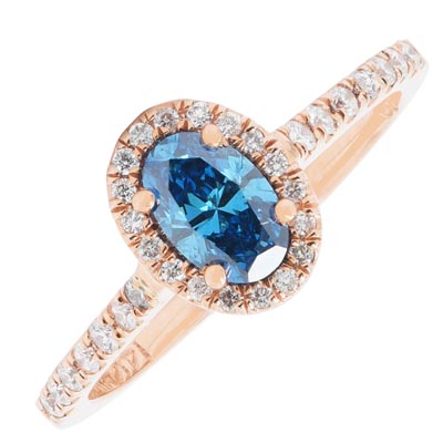 Oval Blue Diamond Halo Engagement Ring in 14kt Rose Gold (5/8ct tw)