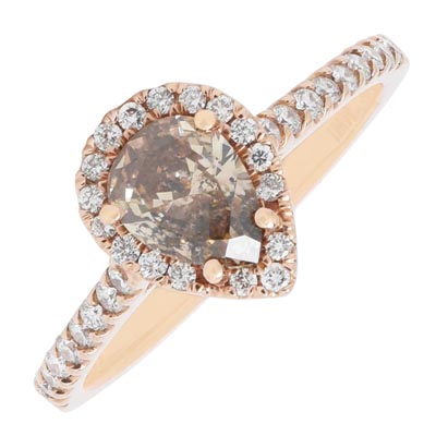 Pear Shape Champagne Diamond Halo Engagement Ring in 14kt Rose Gold (1ct tw)