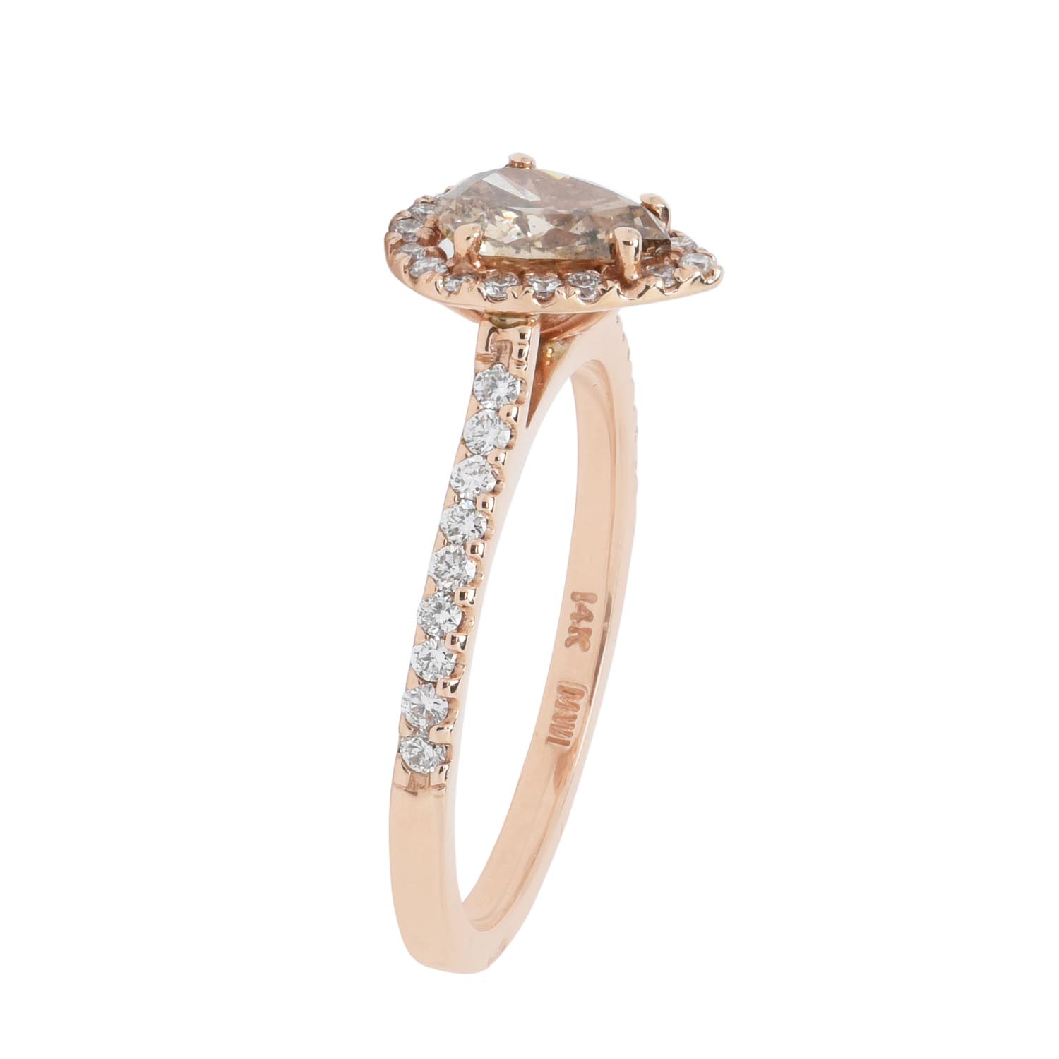 Pear Shape Champagne Diamond Halo Engagement Ring in 14kt Rose Gold (1ct tw)
