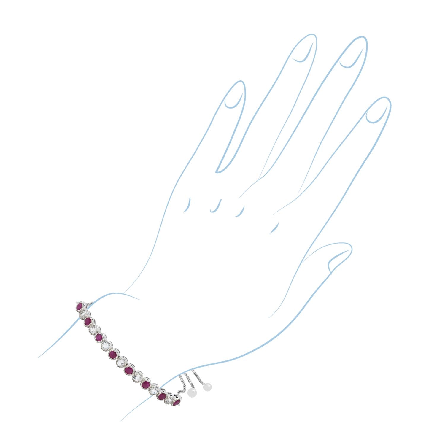 Ruby and White Topaz Bolo Bracelet in Sterling Silver