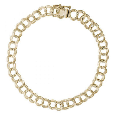 Double Curb Link Charm Bracelet in 10kt Yellow Gold (7 inches)