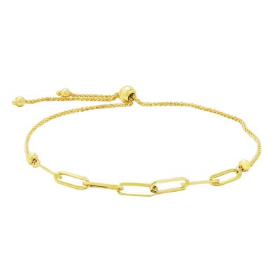 Paperclip Link Bolo Bracelet in 14kt Yellow Gold