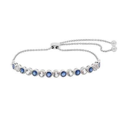 Sapphire and White Topaz Bolo Bracelet in Sterling Silver