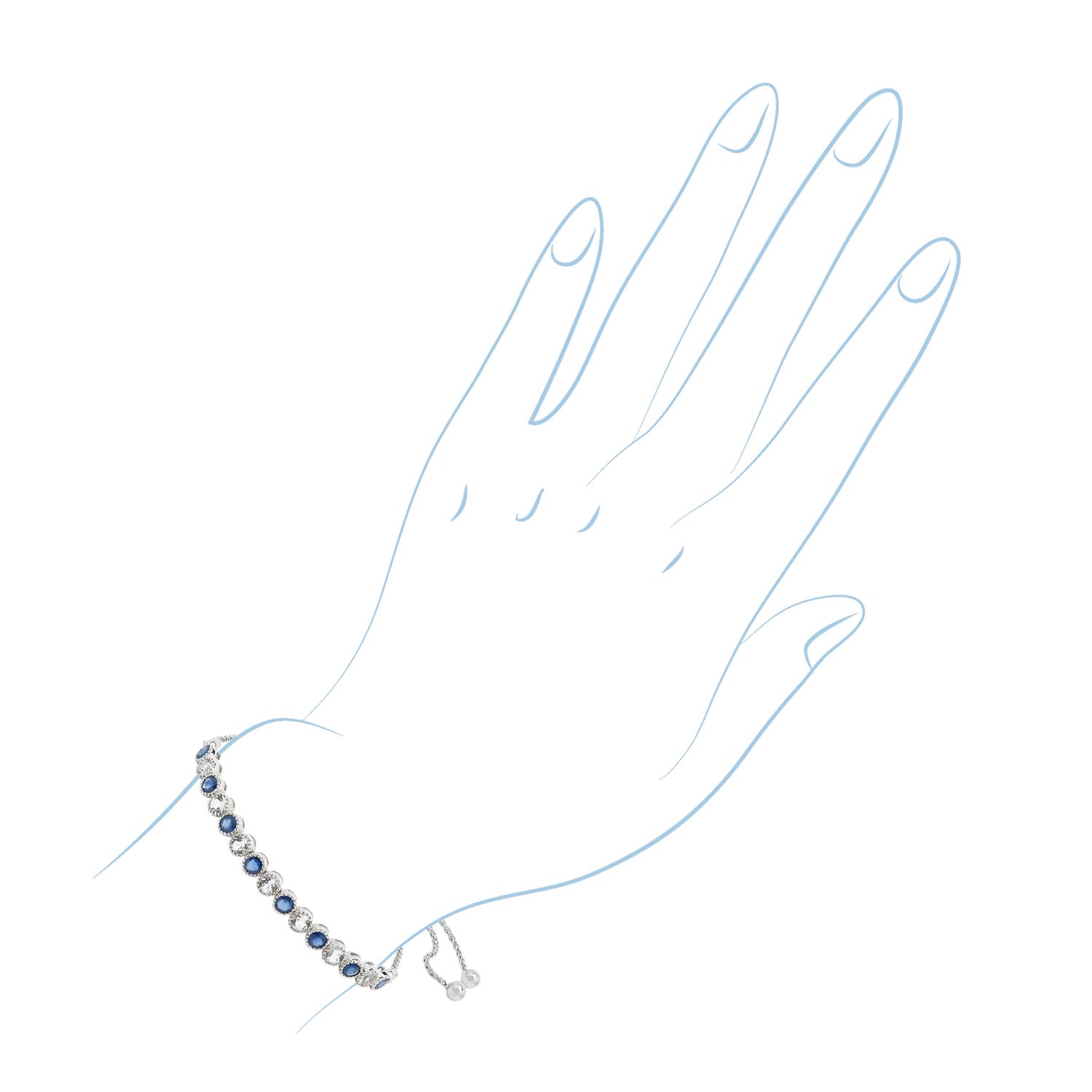 Sapphire and White Topaz Bolo Bracelet in Sterling Silver