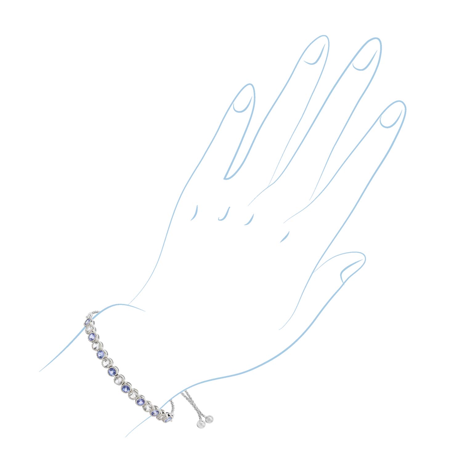 Tanzanite and White Topaz Bolo Bracelet in Sterling Silver