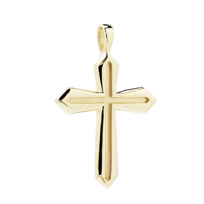 Large Groove Cross Charm in 14kt Yellow Gold