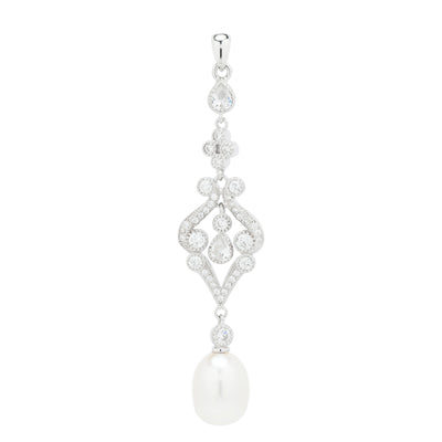 Fresh Water Pearl and Cubic Zirconia Enhancer in Sterling Silver (8-9mm pearls)