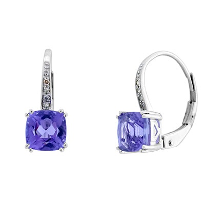 Madison L Cushion Cut Amethyst Earrings in 14kt White Gold with Diamonds (.03ct tw)