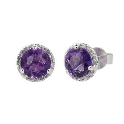 Madison L Amethyst Halo Earrings in 14kt White Gold with Diamonds (1/20ct tw)